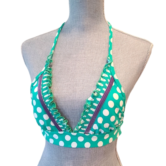 Arizona Bikini Top Green and White Polka Dot Size Small - Picture 1 of 7